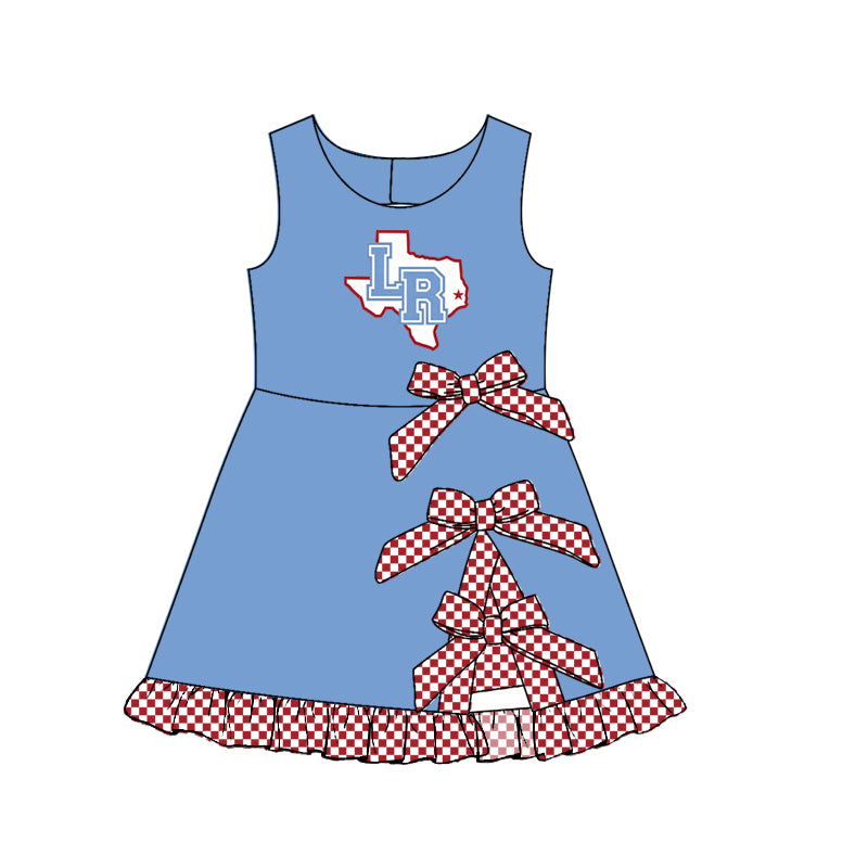 custom moq 5 mix size MSD071105 Baby Girls Summer Checked Bows Yoga Active Short Scallop Knee Length Team Dress