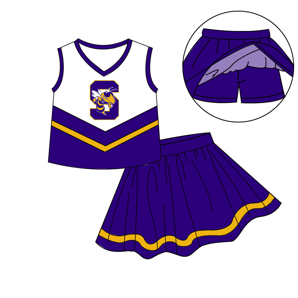 Custom moq 5 mix size milk silk eta 6-8weeks summer teams purple baby girls clothes team sleeveless skirts shorts sets-25.7.7