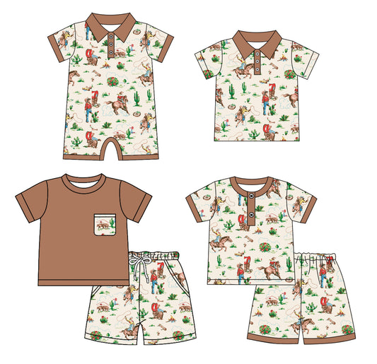 4.21 custom each style moq 5eta 4-6week Sibling Sister Riding horse catcus baby boy sets 1 and sets 2 and boy rompers and top match family design