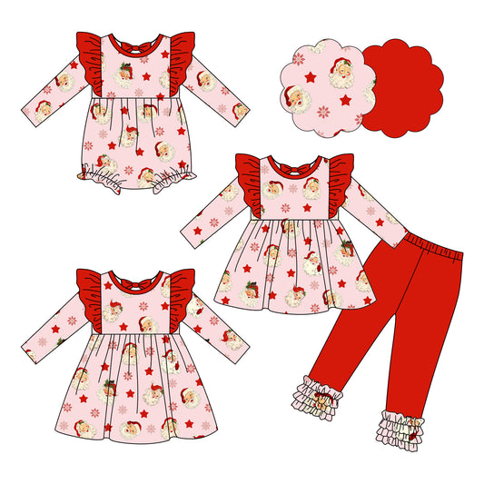 25.6.11 custom each style moq 5eta 4-6week Sibling Sisters Christmas baby girl long sleeve pants sets and dress and rompers match family design