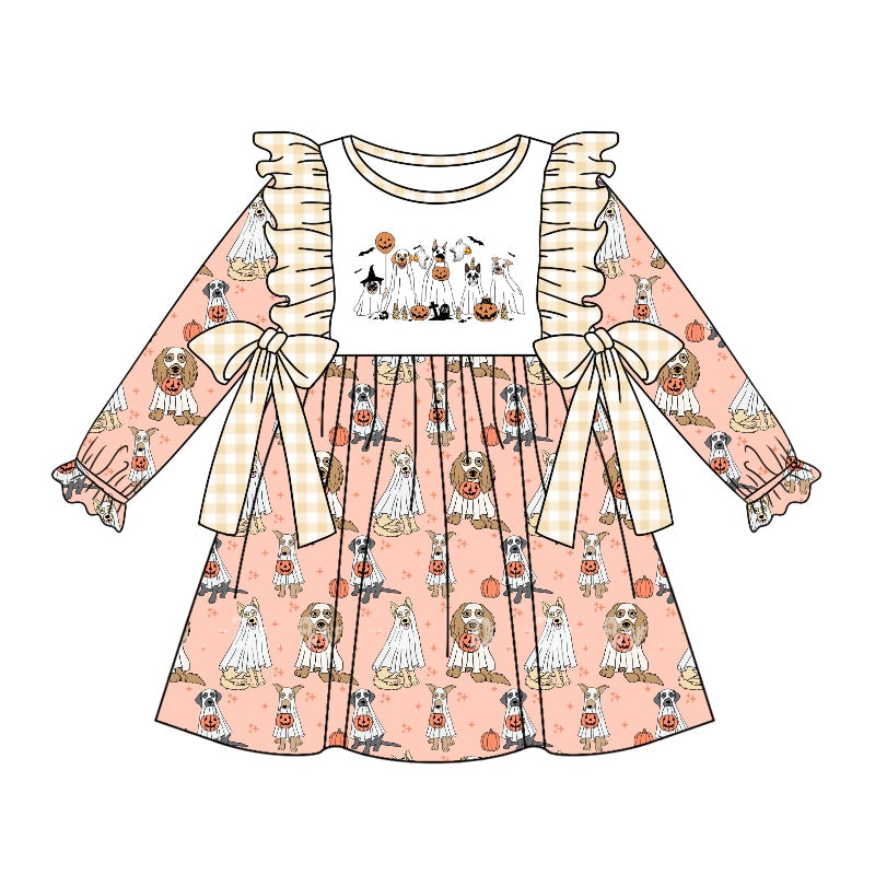5.9custom each style moq 5eta 4-5week Sibling Sister Halloween style print pink girls outfits and baby rompers and dress match family design