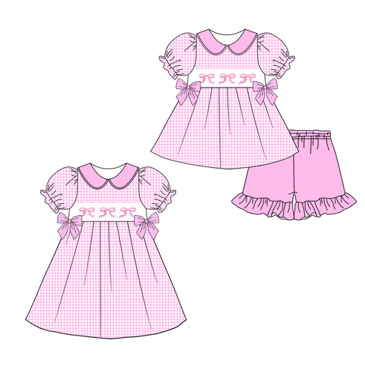 12.26 custom each style moq 5eta 4-6week Sibling Sister bow baby girl short sleeve shorts sets and dresses match design