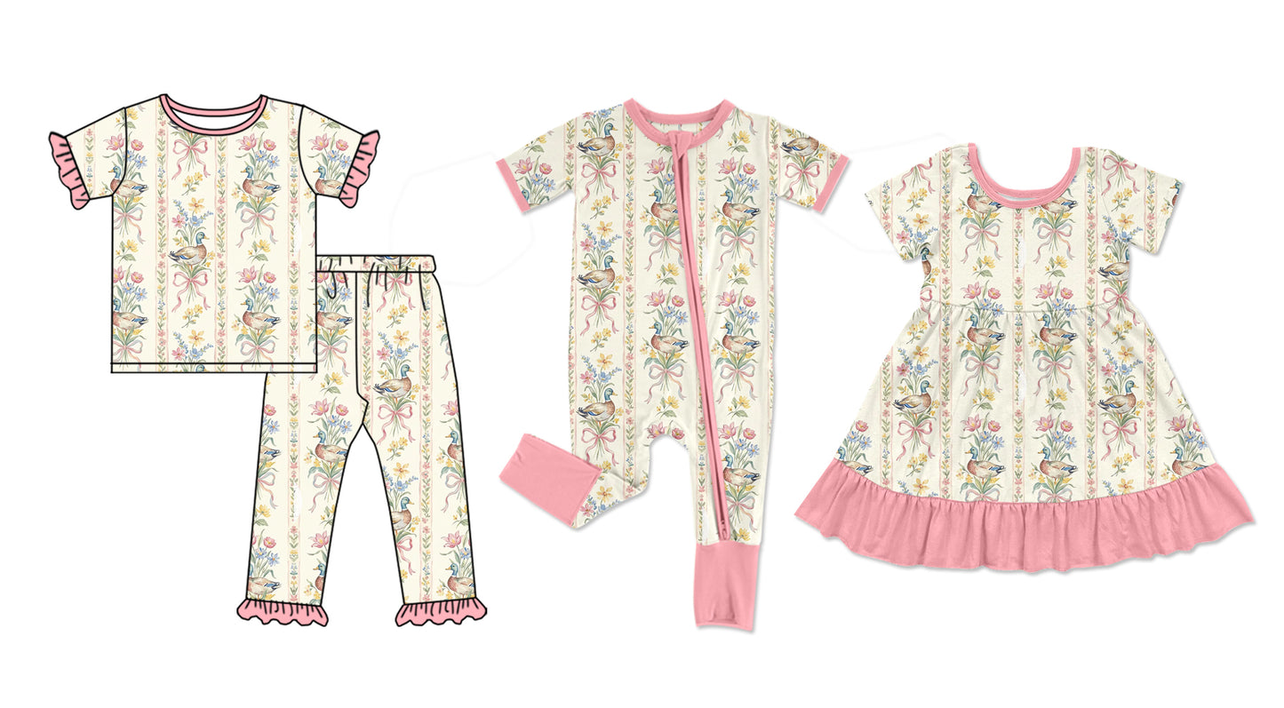 Custom moq 5 mix size Sibling Pink Baby Girl Short-Sleeved Pajama Set with Zipper Romper And Dress Cute Toddler Outfit