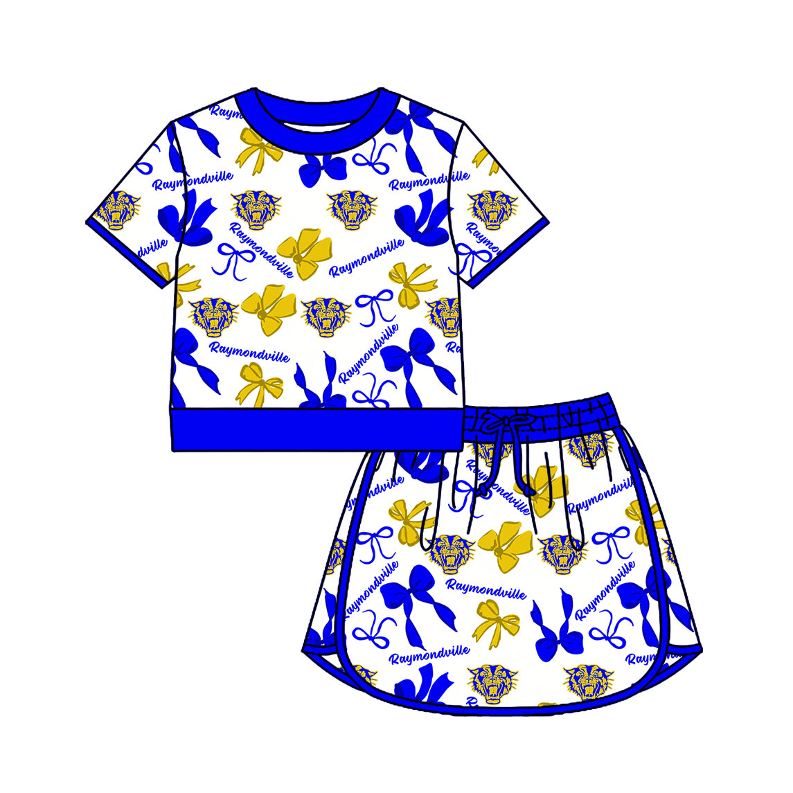 Custom moq 5 mix size milk silk summer teams Girls Blue Polka Dot Top Shorts Set Top Skirt Short Set Zipper Pullover Jogger Pants Set Pullover Tops