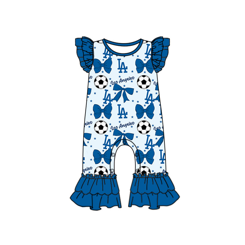Custom moq 5 each style summer teams baby girls clothes team bow blue long sleeve hooded pants sets and dress 1 and dress 2 and romper-25.6.14