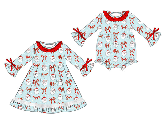 25.7.4 custom each style moq 5eta 4-6week Sibling Sisters Christmas bow baby girl long sleeve dress and rompers match family design