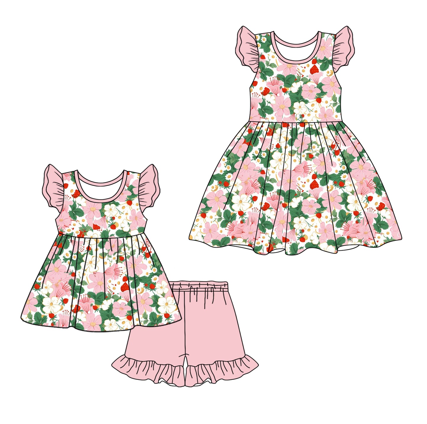 25.10.27 custom each style moq 5 eta 6-8week Sibling Sister floral baby girl short sleeve shorts sets and dress match design