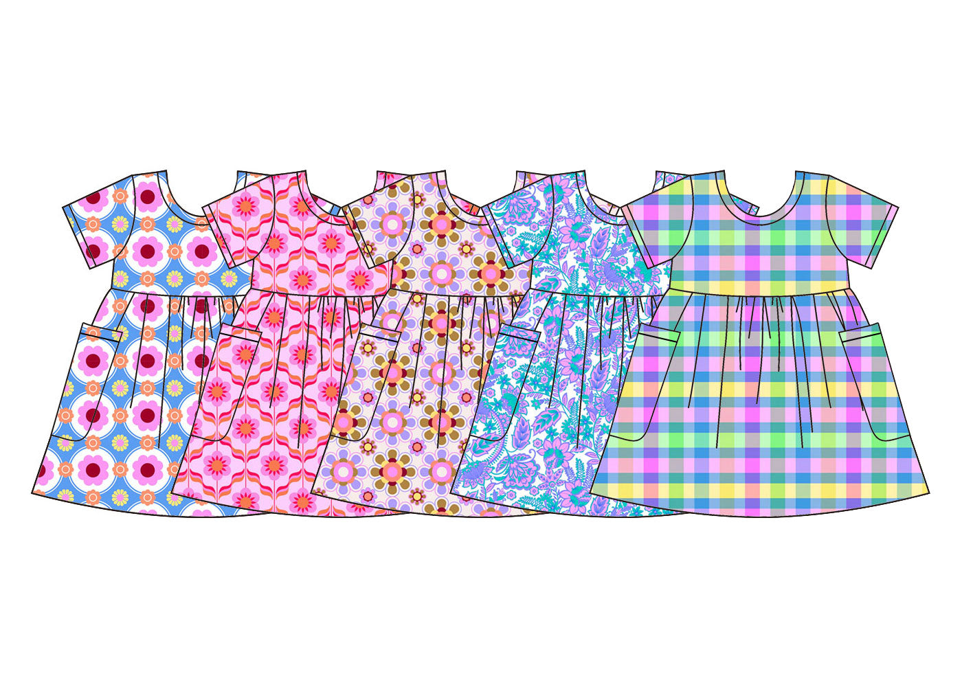 3.28  Custom moq 5 mix size Sibling Baby Girl Short-Sleeved Dress with Pockets Cute And Fashionable Clothing for Little Girls
