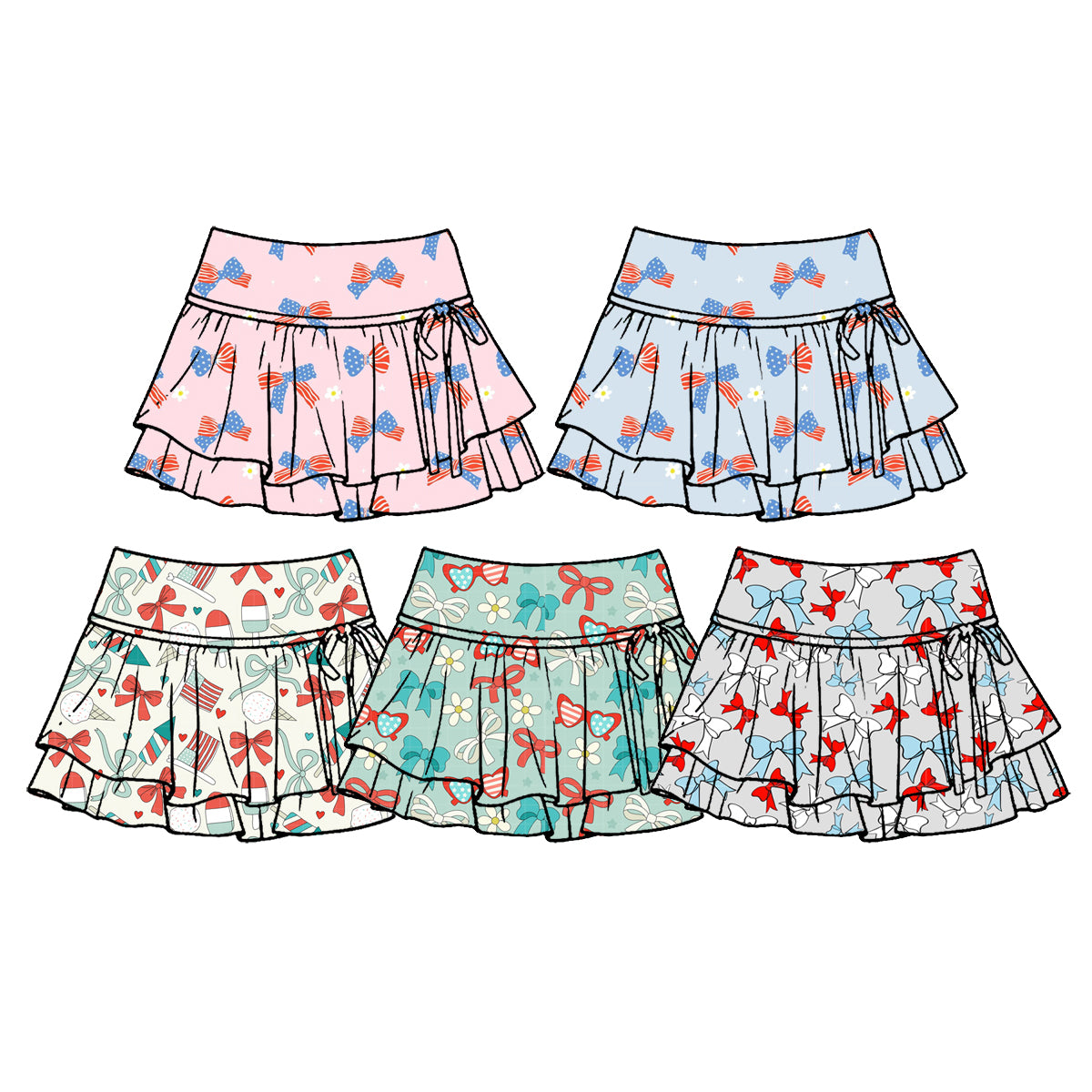Custom moq 5 mix size Baby Skirt Print Bow Girl Skirt  Summer Wear for Kids