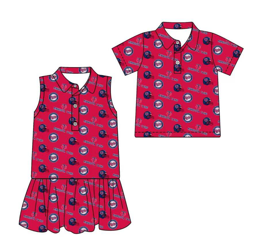 Custom moq 5 mix size milk silk summer teams Red  Sleeveless Dress for Baby Girl Short-Sleeved Polo Shirt for Boy