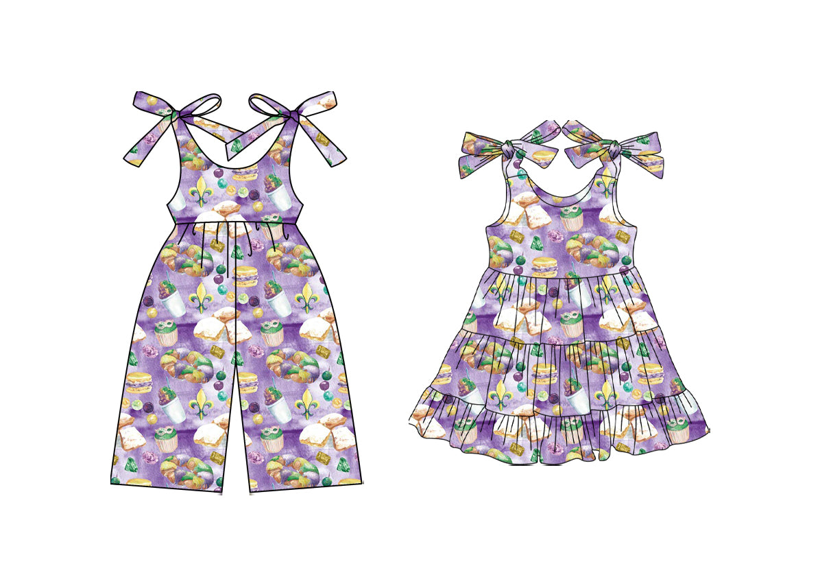 25.10.13 custom each style moq 5 eta 6-8week Sibling Sisters mardi gras baby girl long sleeve dress and jumpsuit match family design