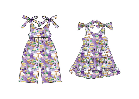 25.10.13 custom each style moq 5 eta 6-8week Sibling Sisters mardi gras baby girl long sleeve dress and jumpsuit match family design
