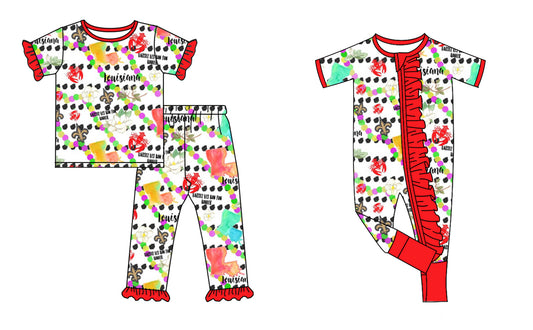 25.9.17 custom each style moq 8 eta 6-8week Sibling Sisters mardi gras baby girl clothes short sleeve pants sets and romper match family design