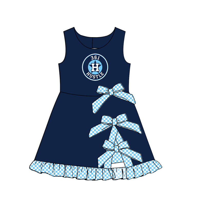 custom moq 5 mix size MSD071005 Baby Girls Checked Bows Yoga Active Short Scallop Knee Length Summer Team Dress