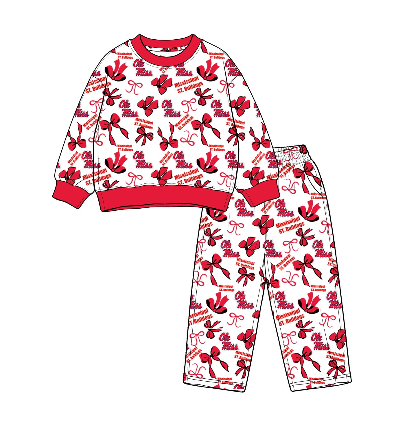 custom moq 5 mix size XFC070904 Baby Kids Bows Printed Long Sleeve Tops Pants Team Casual Clothes Set