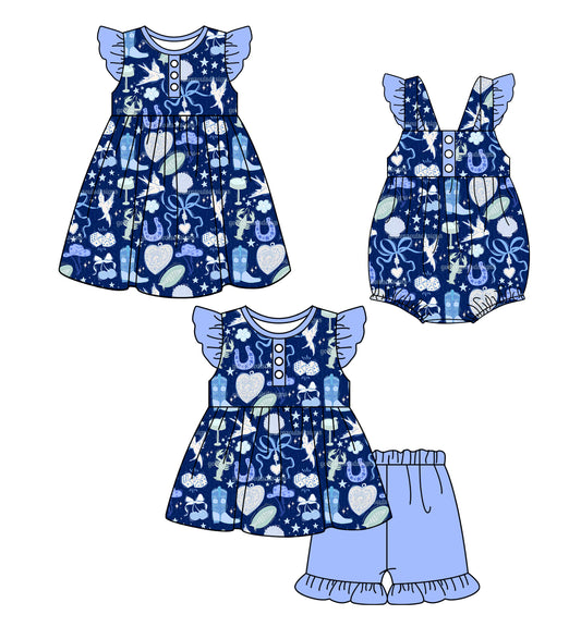 3.11 custom each style moq 5eta 4-6week Sibling Sisters floral baby girl short sleeve shorts sets and dress and rompers match family design