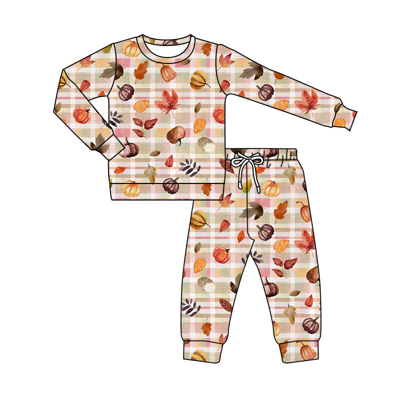 8.15 custom each style moq 5eta 4-6week Sibling Sister pumpkin leaf baby girl sets and dress and rompers match family design