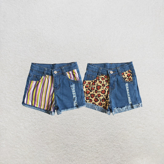 RTS NO MOQ Sibling Baby Girls half stripe blue denim shorts