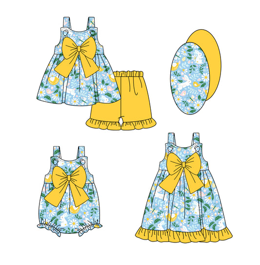 1.13 custom each style moq 5eta 4-6week Sibling Sisters floral baby girl short sleeve shorts sets and dress and rompers match family design