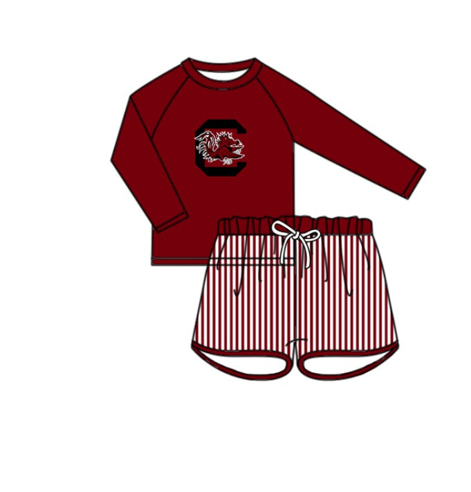 Custom moq 5 mix size milk silk summer teams baby girl boys clothes Red Two-Piece Swimsuit Set One Piece Swimsuits boy swim trunks
