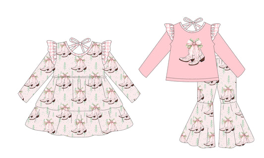 25.7.24 custom each style moq 5eta 4-6week Sibling Sisters boot floral baby girl long sleeve pants sets and dress match family design