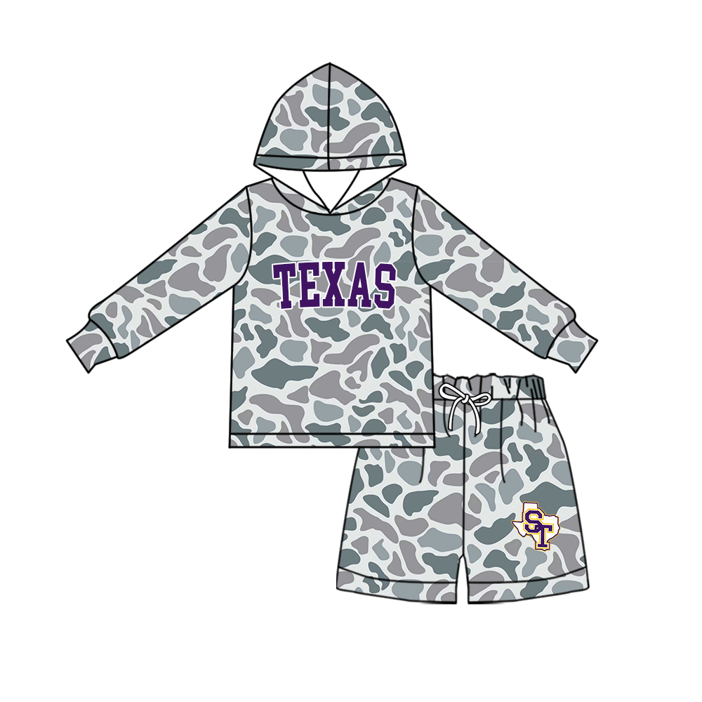 custom moq 5 mix size MSD072305 Baby Kids Camo Long Sleeve Hoodie Top Camo Shorts Team Set