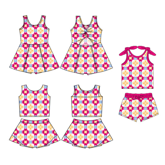 4.11 custom each style moq 5eta 4-6week Sibling Sister baby girls clothes Short sleeve shorts sets and yoga dress 1 and dress 2 match family design