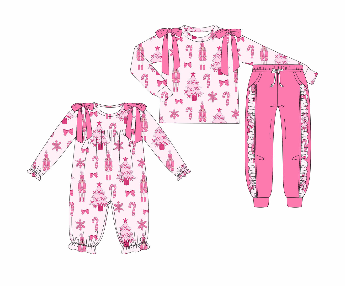 25.7.2 custom each style moq 5eta 4-6week Sibling Sisters Christmas bow pink baby girl long sleeve pants sets and rompers match family design
