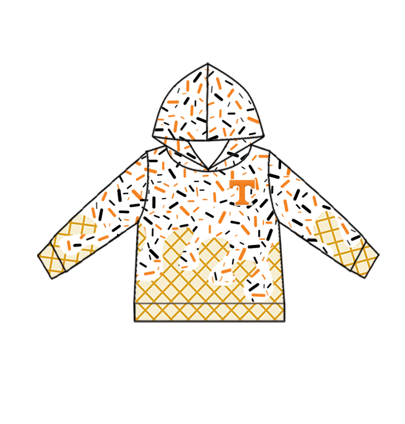 Custom moq 5 mix size milk silk summer teams baby girls clothes orange hooded long sleeve pants sets and hooded top and pant and top 2-25.8.21