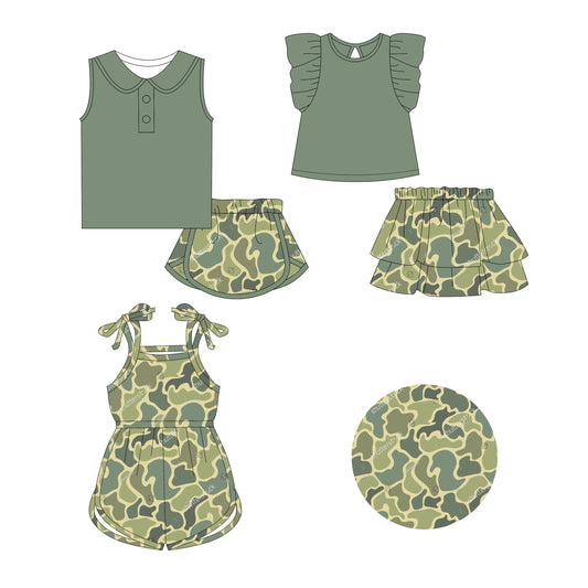 2.21 custom each style moq 5eta 4-6week Sibling Sister camouflage baby girl sets and dress and jumpsuit match family design