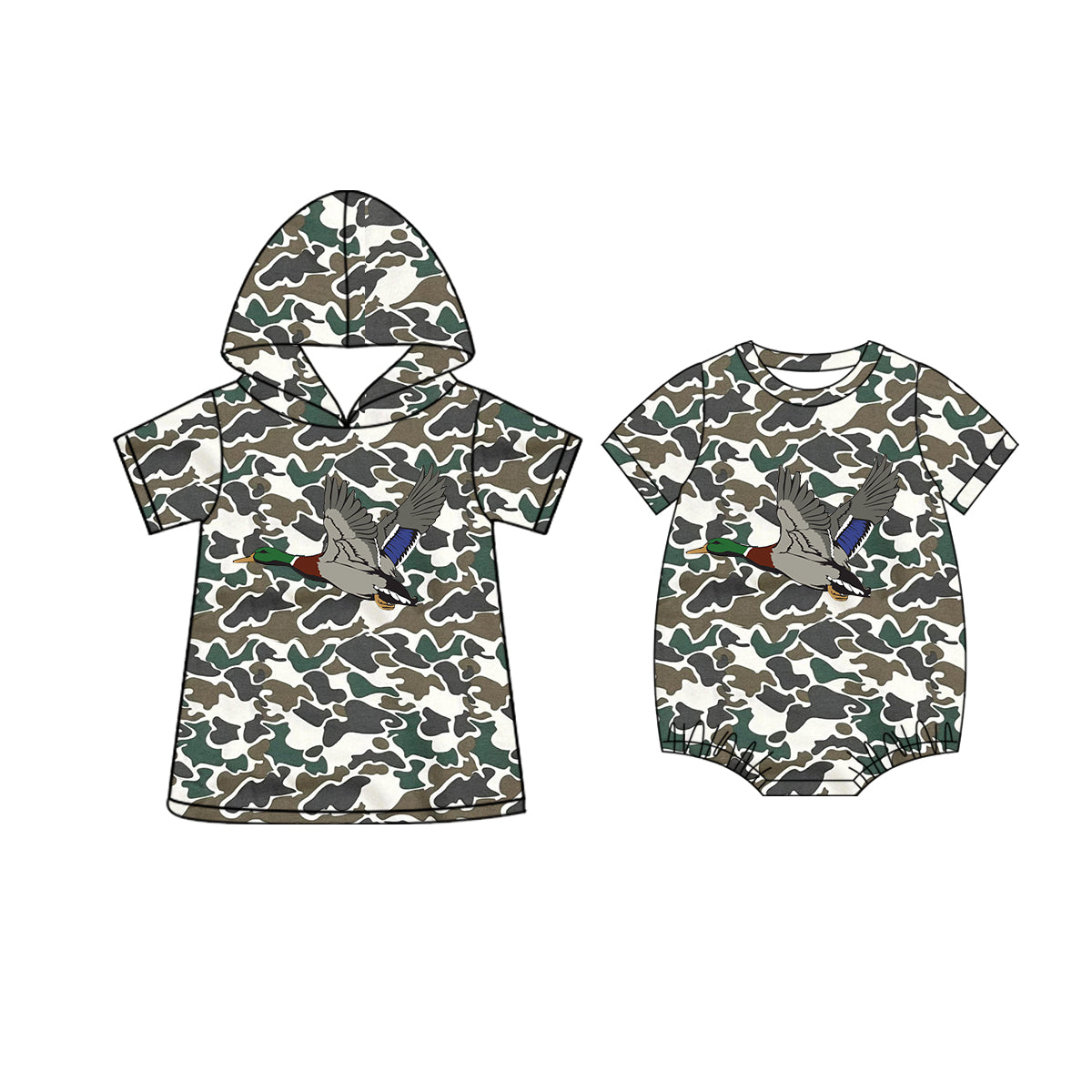 25.11.20 Custom each style moq 5 eta 6-8 week Sibling Sister camouflage duck baby boy short sleeve top and rompers match family design