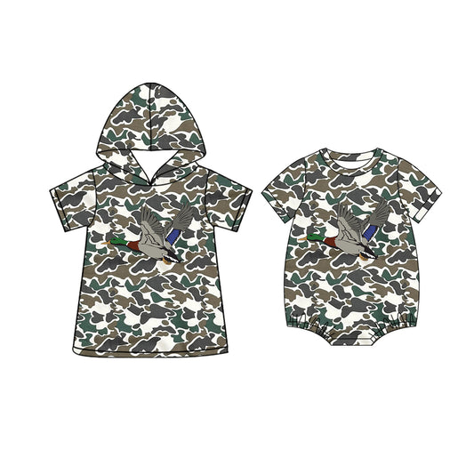 25.11.20 Custom each style moq 5 eta 6-8 week Sibling Sister camouflage duck baby boy short sleeve top and rompers match family design