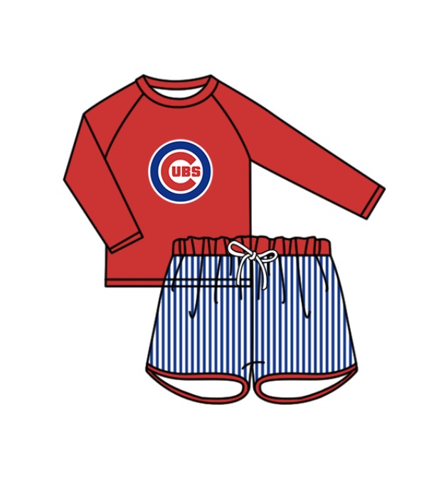 Custom moq 5 mix size milk silk summer teams baby girl boys clothes Red Two-Piece Swimsuit Set One Piece Swimsuits boy swim trunks