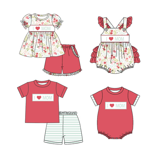 3.8 custom each style moq 5eta 4-6week Sibling Sister MOM baby girl short sleeve shorts sets and sets 2 and boy romper and girl romper match design