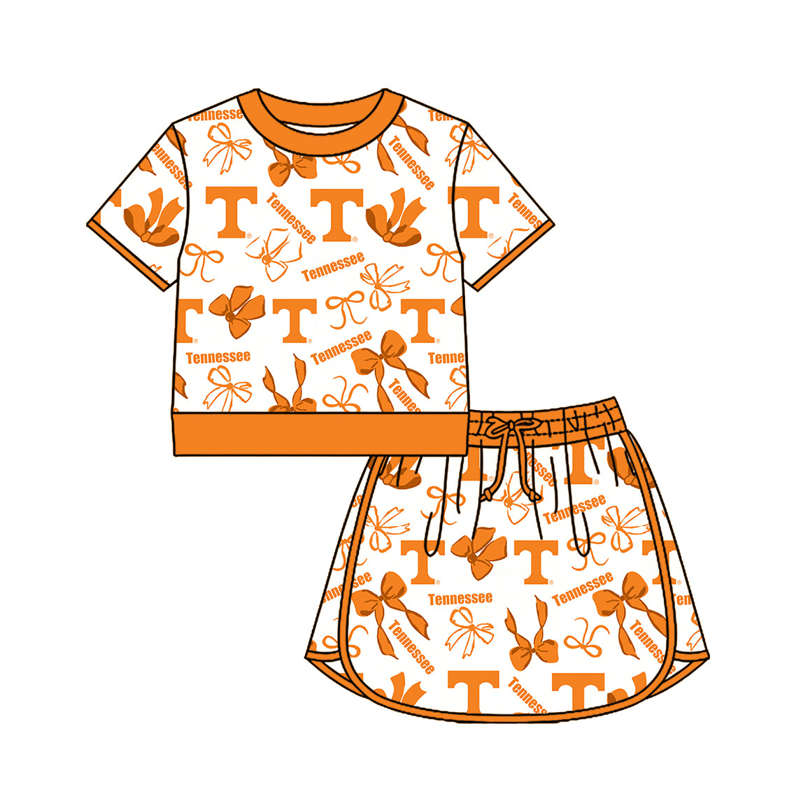 Custom moq 5 mix size summer teams Girls Polka Dot Top Shorts Set Orange Bows Top Skirt Short Set Zipper Pullover Pants Set