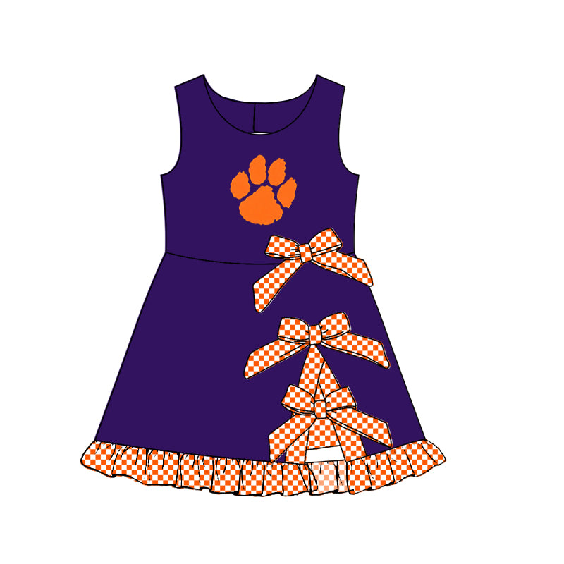 custom moq 5 mix size MSD070905 Baby Girls Checked Bows Yoga Active Short Scallop Knee Length Summer Dress