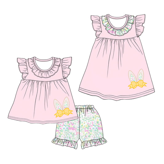 25.12.16 custom each style moq 5 eta 6-8week Sibling Sister bunny baby short sleeve shorts sets and dress match design