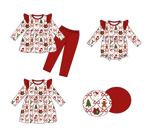 25.8.23 custom each style moq 5eta 4-6week Sibling Sisters Christmas baby girl long sleeve pants sets and dress and rompers match family design
