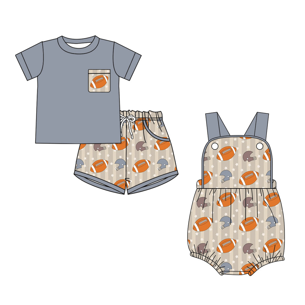 Custom moq 5 mix size Sibling grey Baby Boys Romper Short-Sleeved Top And Shorts Set for Infants