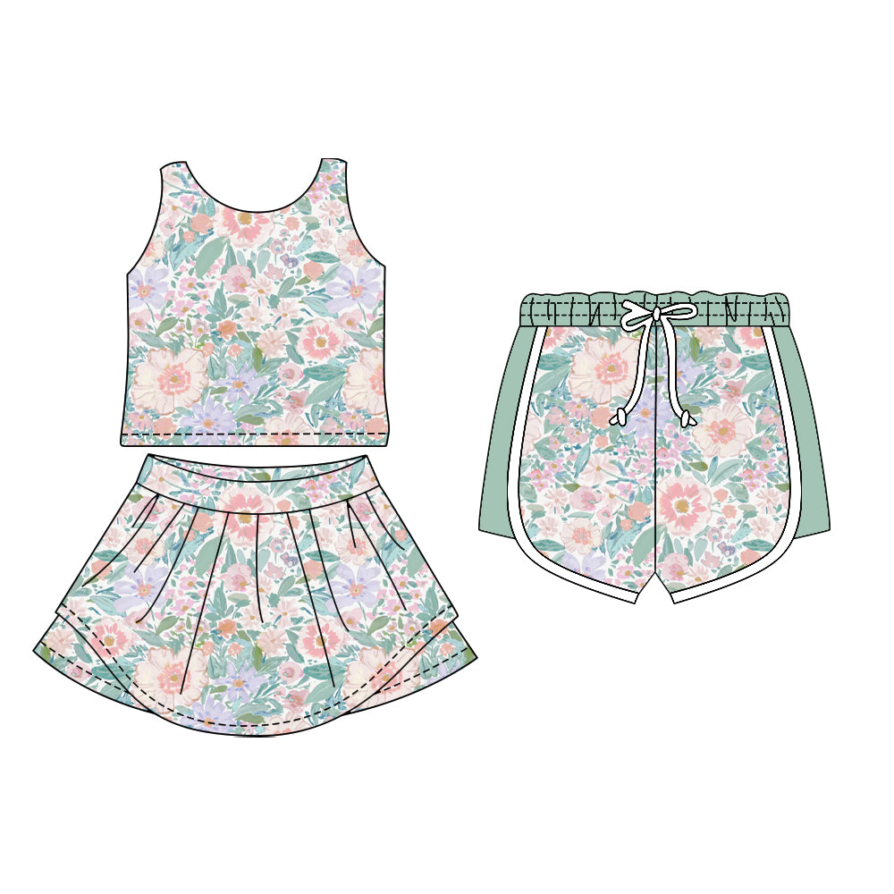 25.11.11 custom each style moq 5 eta 6-8week Sibling Sister floral baby short sleeve skirts sets and shorts match design