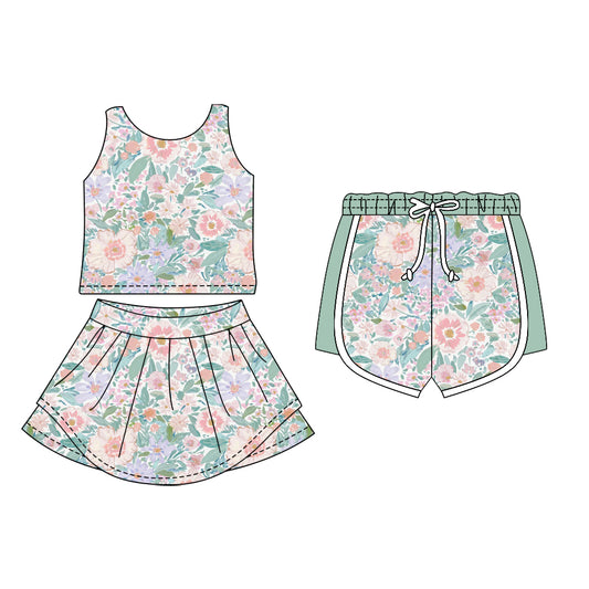 25.11.11 custom each style moq 5 eta 6-8week Sibling Sister floral baby short sleeve skirts sets and shorts match design