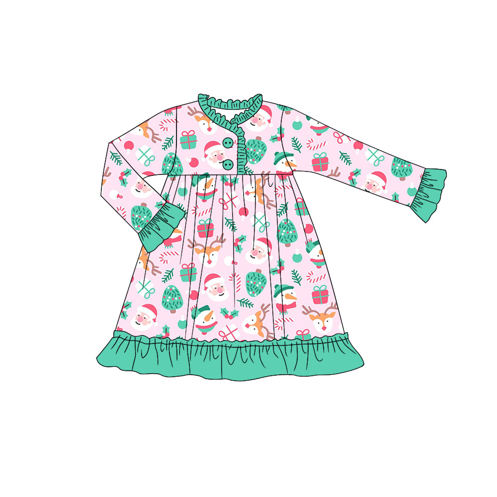 5.22 custom each style moq 5eta 4-5week Sibling Sister Christmas Santa sky blue girls outfits dress and baby romper match family design