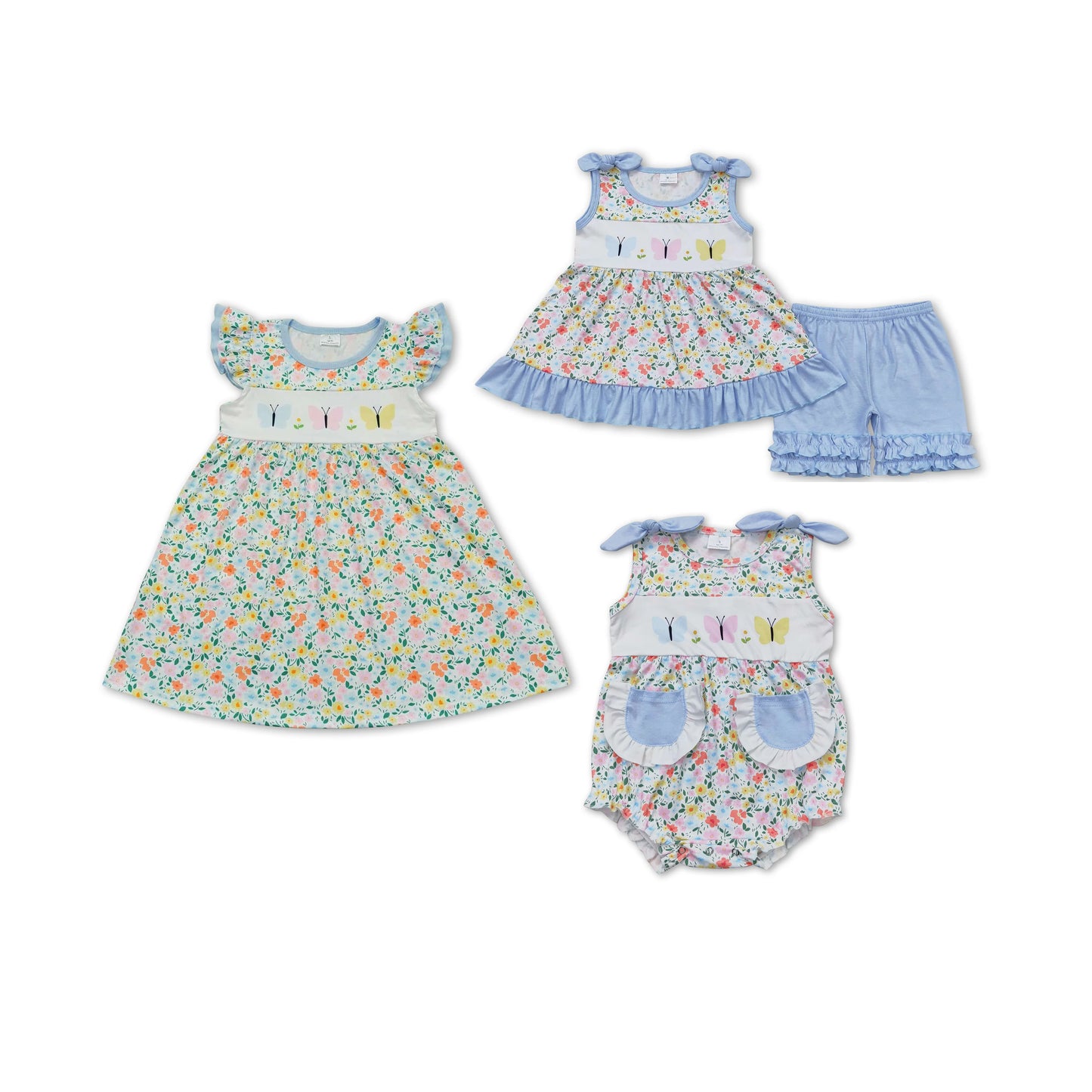 RTS girls floral Short Sleeve Shorts sets dress romper