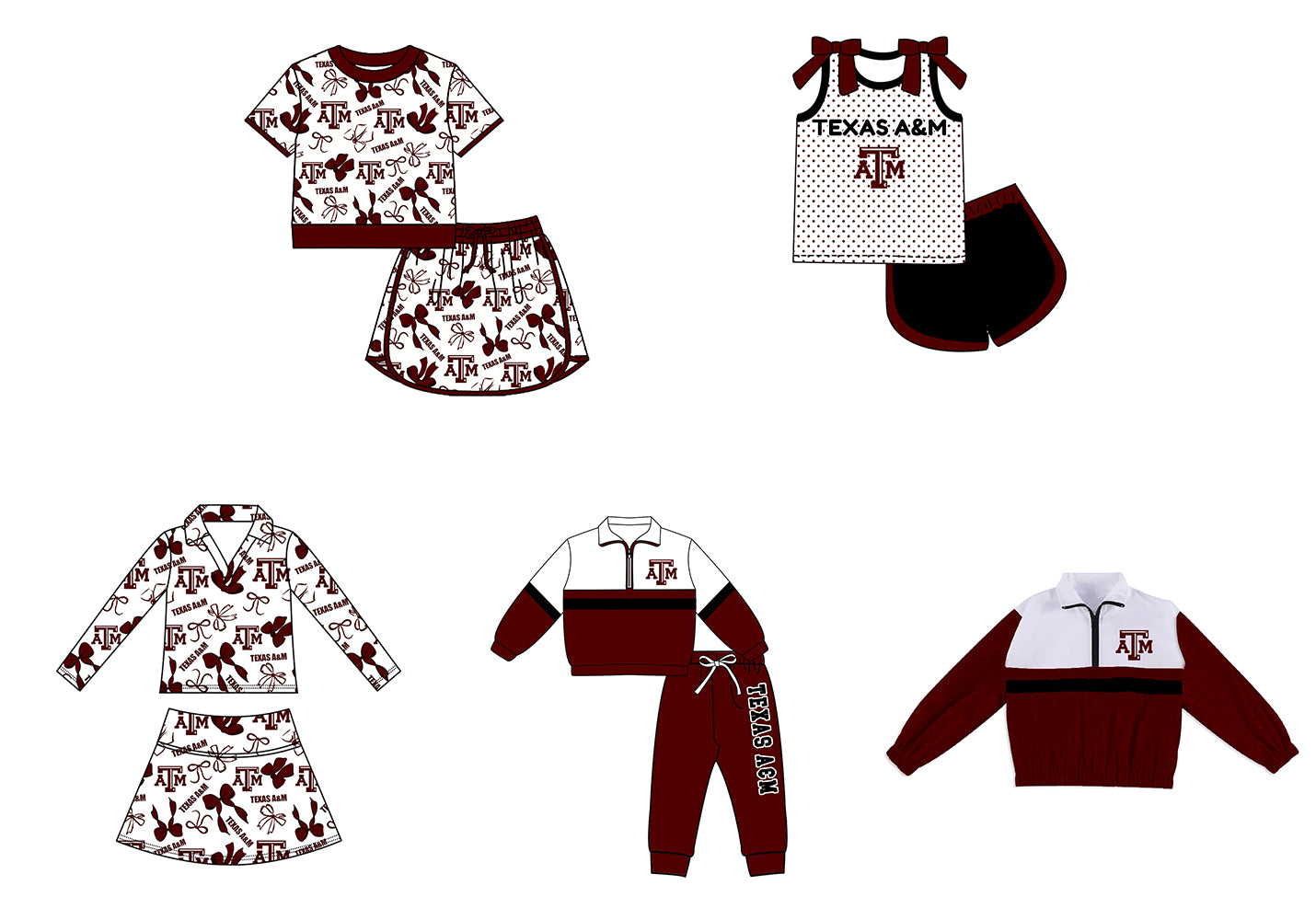 Custom moq 5 mix size summer teams Girls Dark Red Polka Dot Top Shorts Set Bows Top Skirt Short Set Zipper Pullover Pants Set