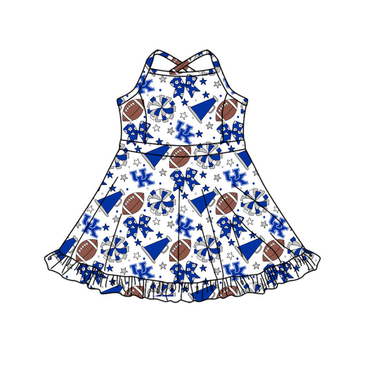 Custom moq 5 mix size milk silk summer teams Baby Girls Strap Blue Bows Knee-Length Yoga Dress Activity Wear
