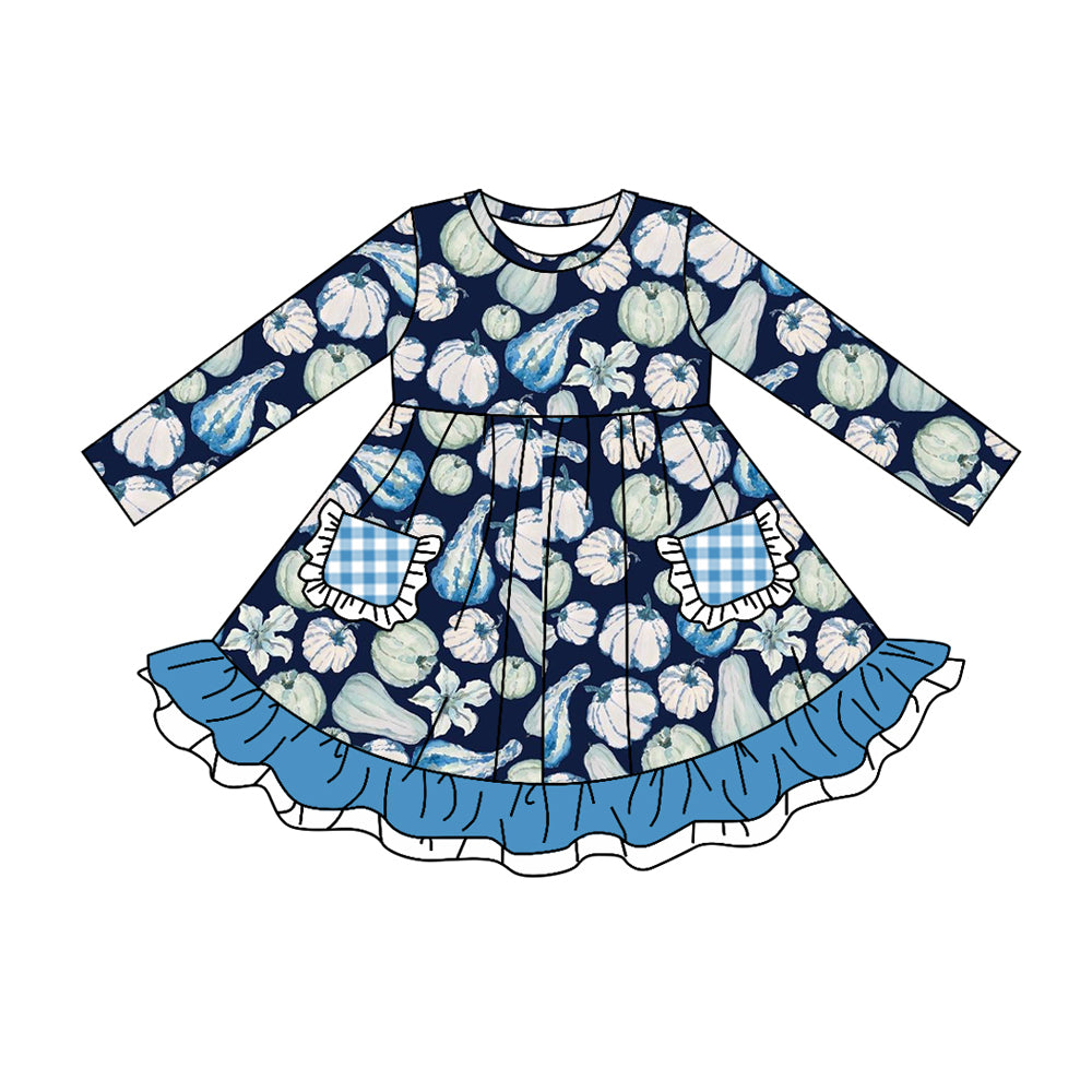 5.29 custom each style moq 5eta 4-5week Sibling Sister Halloween pumpkin blue girls outfits dress and baby romper and jumpsuit match family design