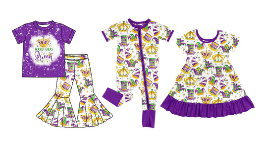 25.10.10 custom each style moq 5 eta 6-8week Sibling Sisters mardi gras baby girl short sleeve pants sets and dress and rompers match family design