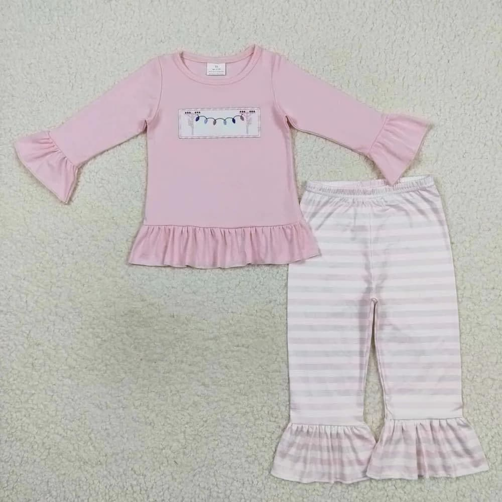 RTS NO MOQ Embroidered Lantern Pattern Boys and Girls Striped Long Sleeve Suit & Crawling Suit