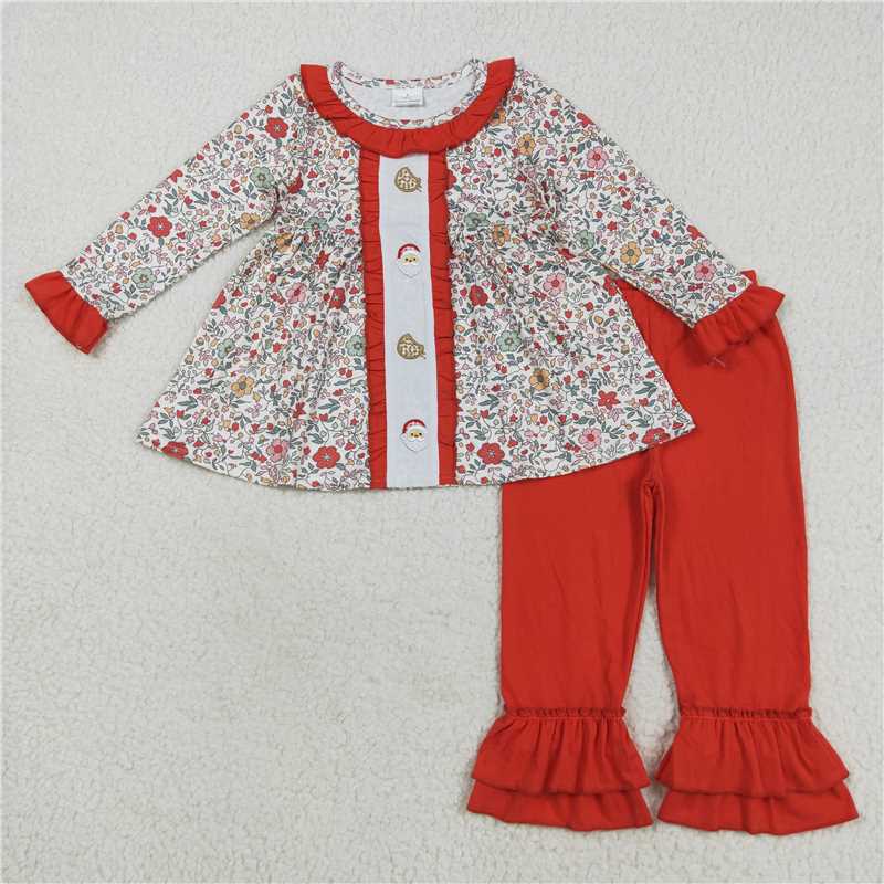 RTS NO MOQ（In Stock) GLP2365 Embroidered Christmas Long Sleeve Pants Set