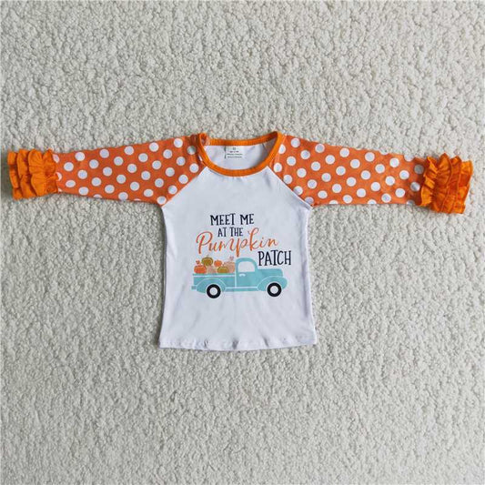 SALES  NEW Baby Girls Long Sleeve Tee Shirts Orange Dots Infant Pumpkin Tractor Tops for Girls